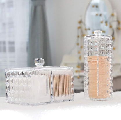 Luxspire Acrylic Makeup Cotton Round Holder, Clear Diamond Pattern Cotton Pads Organizer Container Display Stand Cosmetic Makeup Storage Box with Lid - Clear