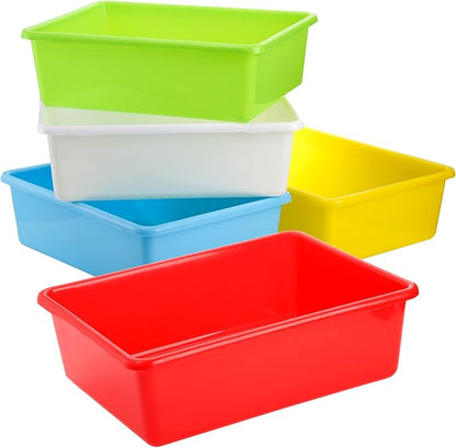 WUWEOT 5 Pack Large Storage Bins, 15" x 11.5" Plastic Stackable Classroom Organizer, Multipurpose Toy Basket for Classroom, Nursery, Playrooms and Home Organization
