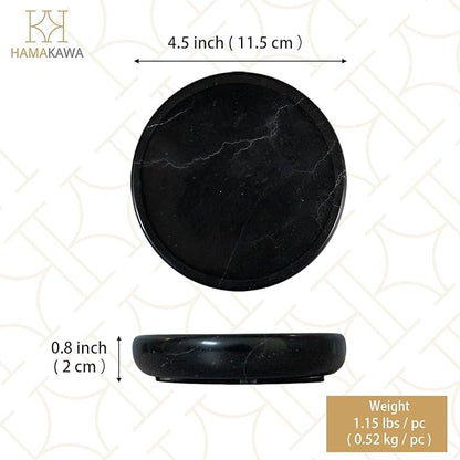 Natural Marble Soap Dish, Round Black Jewelry Dish 4.5 inch, Limestone Shower Soap Holder, Modern Stone Sponge Holder with White Stripe, Obsidian Bar Soap Saver Tray for Bathroom, Kitchen