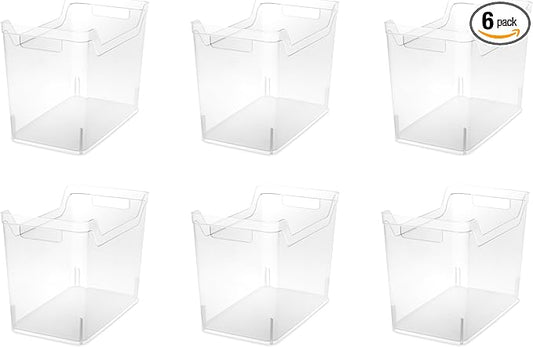 Sterilite Medium Shelf Bin with Handles, Plastic Storage Container for Organizing Shelving, Closet, Pantry, and Countertops, Clear, 6-Pack