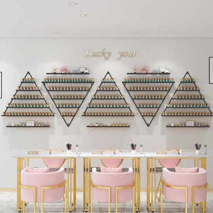 Elegant Wall Mounted Nail Polish Storage Rack Set of 10 Triangular Cosmetic Display Shelves for Essential Oil Bottles, Organize Your Lipsticks and Perfumes in Style at Home or Salon (Black)
