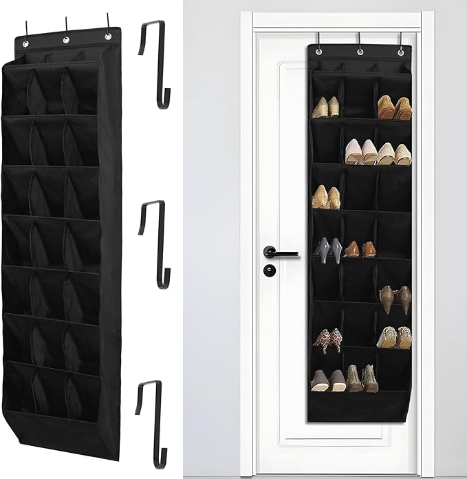 US Over the Door Shoe Organizer Oxford Cloth Over the Door Shoe Rack 24 Compartments Hanging Door Shoe Rack Foldable Hanging Shoe Organizer Over the Door Shoe Storage for Shoes Sneaker(black)