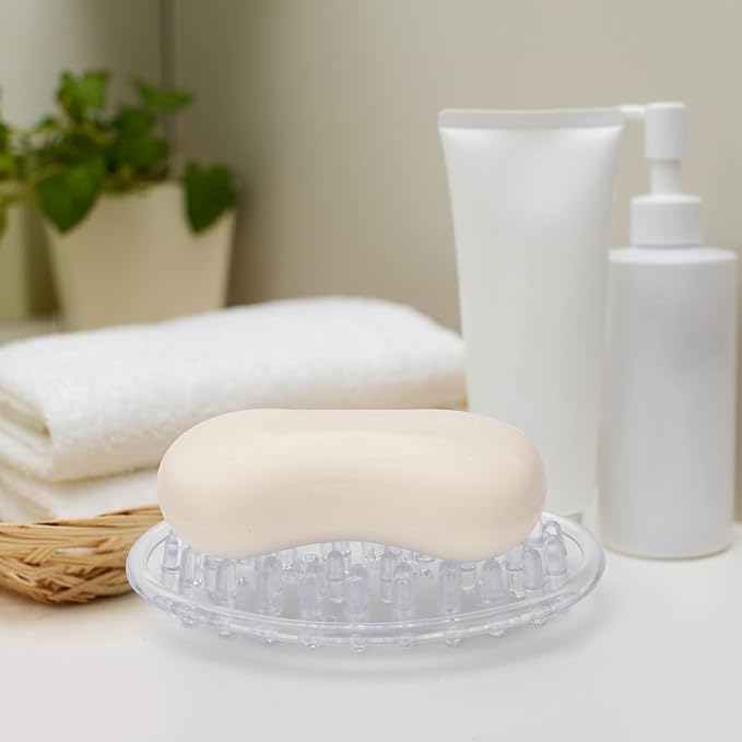 2 Pieces Plastic Soap Dish Clear Bar Holder Tray Self Draining Soap Saver with Holes Soap Container for Bathroom Counter, Kitchen