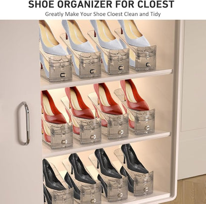 16 Pack Clear Shoe Slots Organizer - Adjustable Height 3.7''to 7.7'' Shoe stackers for a pair of shoes ,Shoe rack storage shoe space saver 50%,Easy to assemble shoe hold shoe organizer for cloest
