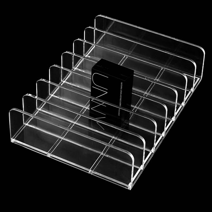 SEUNMUK 4 Pack Acrylic Eyeshadow Makeup Palette Organizer, 7 Section Clear Makeup Palette Holder, Eyeshadow Palette Display Stand for Blush, Concealer