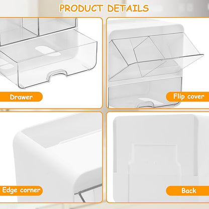 Wall Mounted Pad and Tampon Holder, Feminine Product Organizer With Drawer and Lid Wall Mounted Qtip Holder, Cotton Pad Holder for Cotton Swab, Makeup Pads, Hair Clips