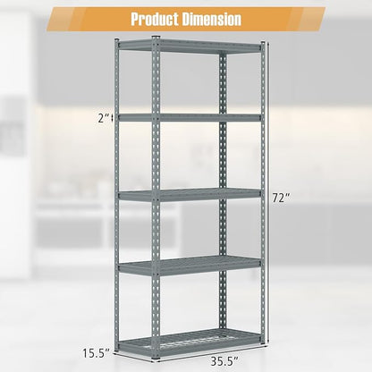 Goplus 5-Tier Metal Shelving Unit, Heavy Duty Wire Storage Rack with Anti-Slip Foot Pads, Height Adjustable Shelves for Warehouse, Kitchen, Living Room, Garage, 15.5" D×35.5" W×72" H