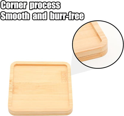 Square Bamboo Tray – 3.5” Outer Side, 3.1” Inner Side Plant Saucer or Mini Serving Tray for Small Planters, Snacks, Candles, or Bathroom Decor
