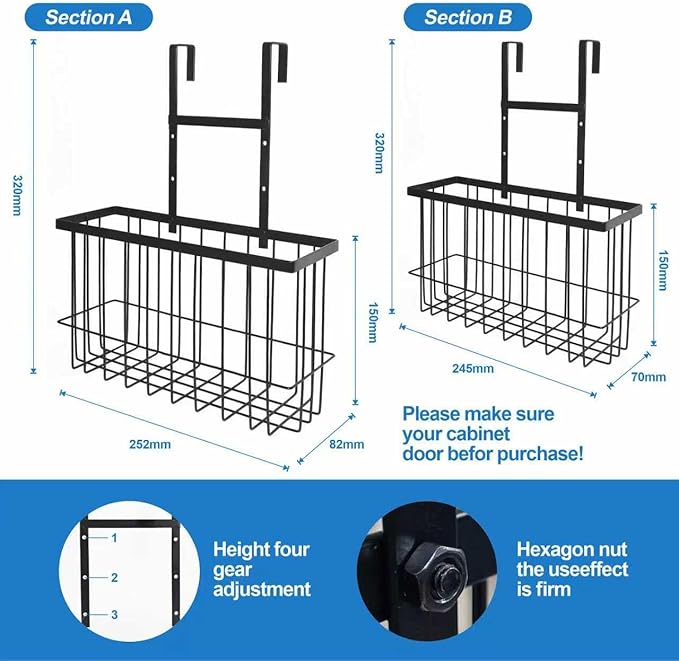 2 Pack Cabinet Door Organizer, Houseware Over the Cabinet Door Organizer, Kitchen Aluminum Foil Organizers for Cutting Board, Baking Sheet, Foil, Plastic Wrap, Kitchen Organizers and Storage, Black