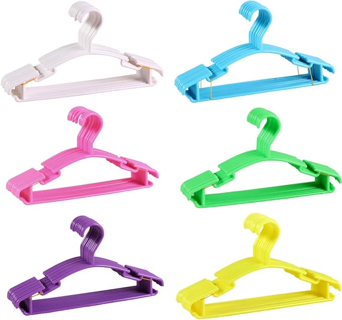YYaaloa 60pcs Kids Clothes Hangers (6 Colors) Baby Clothes Hangers Childrens Plastic Infant Hangers Very Durable Kids Hangers Toddler's Hangers (6 colors-60pcs)