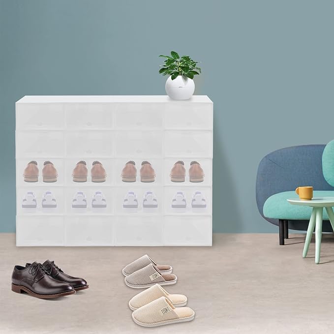 Large Clear Shoe Boxes Organizer Foldable Space-Saving Storage Bins Shoe Cabinet