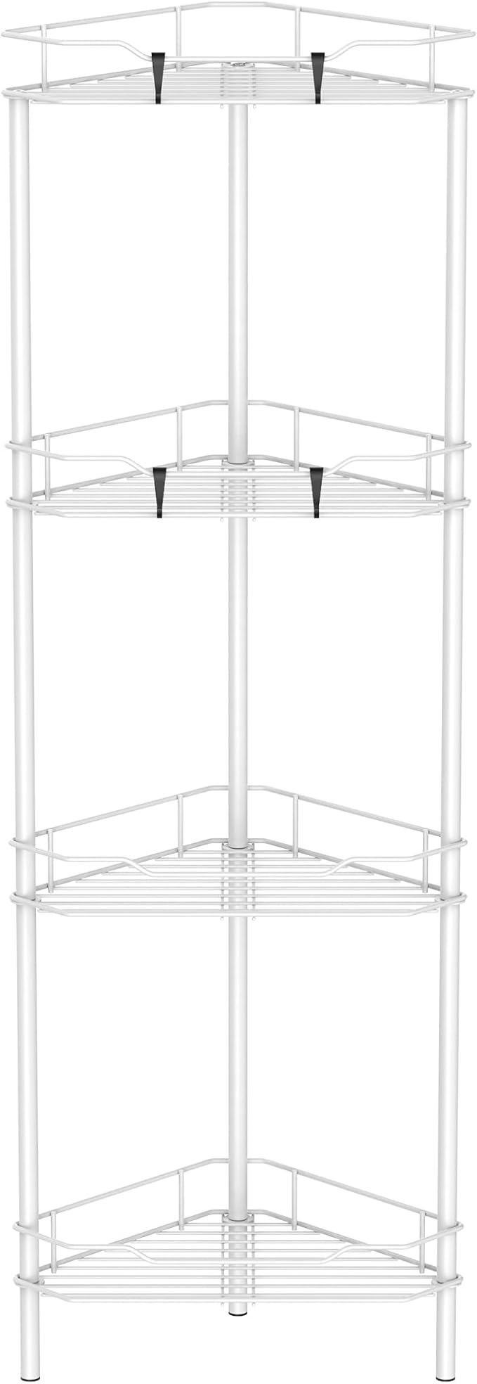 HuggieGems 4 Tier Floor Standing Corner Shower Caddy Organizer Shelf with Hooks, Bathroom Shelves Stand Rack, White