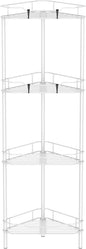 HuggieGems 4 Tier Floor Standing Corner Shower Caddy Organizer Shelf with Hooks, Bathroom Shelves Stand Rack, White
