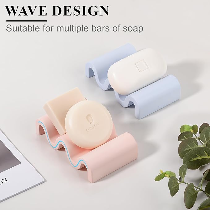 Diatomite Soap Dish Quick Drying Bar Soap Holder Draining Soap Saver Rack Wave Pattern Sponge Tray for Bathroom Sink, Shower, Kitchen, Blue