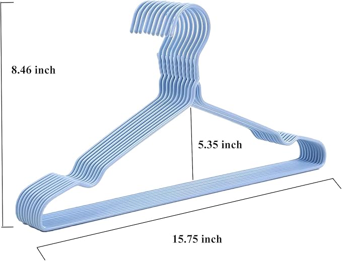 Sky Blue Wire Clothes Hangers - 10 Pack, Heavy Duty, Space Saving, Non Slip Coat Hangers for Suits, Shirts, Dresses & Trousers