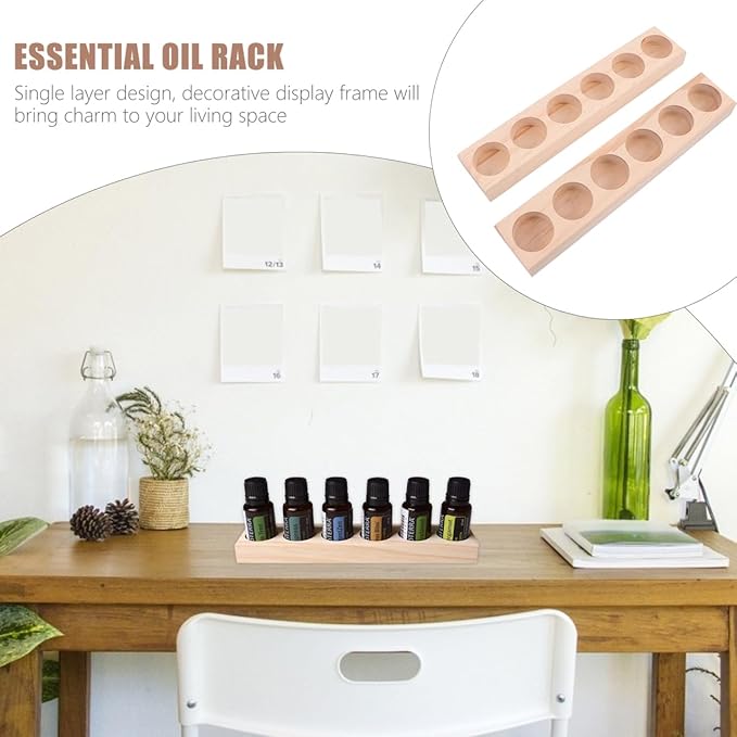 EXCEART Essential Oil Display Stand 6 Slots Organizer Rack Wooden Shelf Compact Storage Holder for Essential Oil Bottles Perfume Nail Polish Desktop
