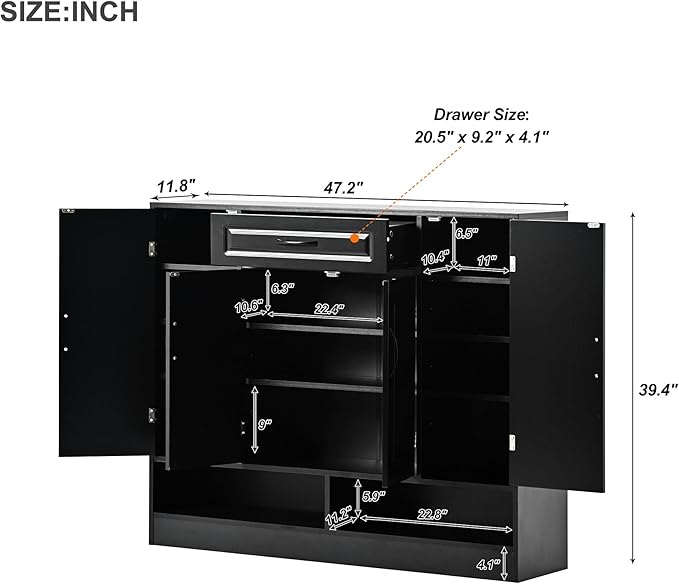 Shoe Cabinet with Adjustable Shelves, Minimalist and Modern Shoe Storage Organizer with Cabinets and Drawer, Space-saving Design Shoe Rack for Various Sizes of Shoes (Black-Customized Shelves 8)