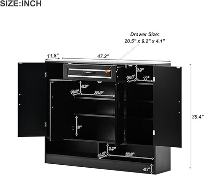 Shoe Cabinet with Adjustable Shelves, Minimalist and Modern Shoe Storage Organizer with Cabinets and Drawer, Space-saving Design Shoe Rack for Various Sizes of Shoes (Black-Customized Shelves 8)