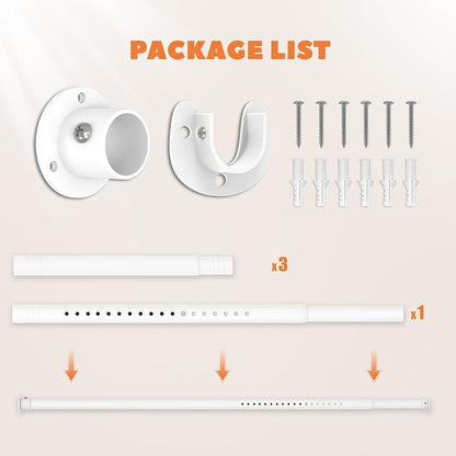 Closet Rod 17-63 Inches, Adjustable Heavy Duty White Metal Closet Rods for Hanging Clothes, 1.3 Inch Diameter with Wall Brackets for Wardrobes, Laundry Room