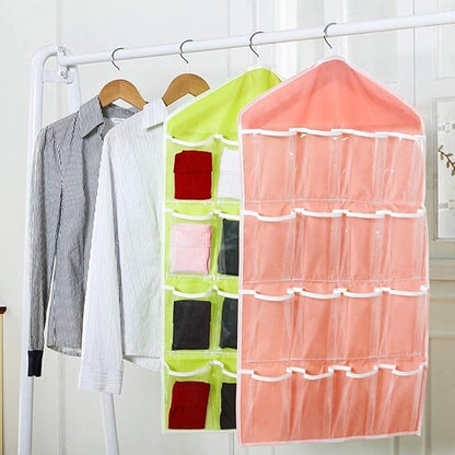 16-Pockets Jewelry Organizer Over Door Hanging Storage Bag Holder Hanging Bag Rack Hanger Space Saver Bags for Earrings Necklace Bracelet Ring Display Pouch Socks Bra Underwear Pink