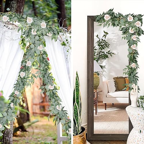 RECUTMS Artificial Silk Eucalyptus Vines Garland with Willow Leaves 2Pc 6Ft - Image 3