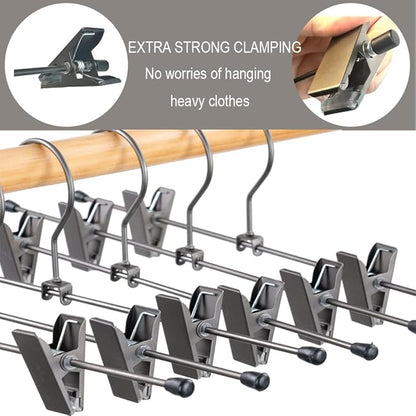 Pants Hangers 13.8" Dark Grey Skirt Clothes Rack with Clips Metal Clips Trousers Hanger Space Saving Slacks Hangers Durable and Sturdy Pants Display 30 Pack