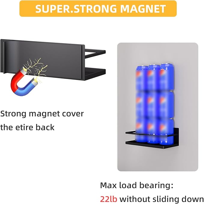 Magnetic Spice Rack for Refrigerator, 2 Pack Magnetic Shelf, Fridge Magnet Organizer with Moveable 6 Hooks, Magnetic Fridge Shelf for Kitchen Organization and Storage(Black, 2 Pack)