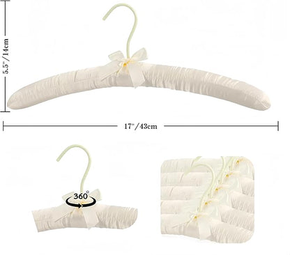 5Pcs 17 Inch Black Satin Padded Hangers for Women Clothing, Anti Slip Cushioned Hangers for Sweaters, Wedding Bridesmaid (5, Beige)
