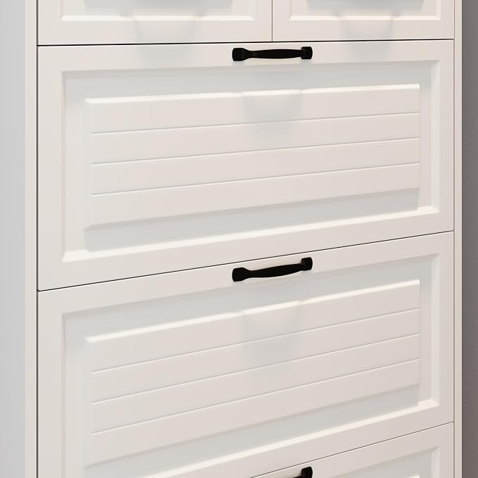 Vibe & Dine Shoe Cabinet, Entryway Shoe Storage Cabinet with 3 Flip Doors and 2 Drawers, 2-in-1 Wooden Shoe Rack Organizer with Coat Hooks for Hallway Cloakroom, White