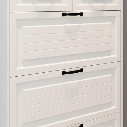 Vibe & Dine Shoe Cabinet, Entryway Shoe Storage Cabinet with 3 Flip Doors and 2 Drawers, 2-in-1 Wooden Shoe Rack Organizer with Coat Hooks for Hallway Cloakroom, White