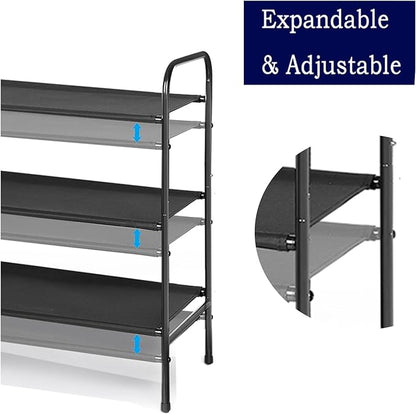 MAX Houser 3 Tier Free Standing Shoe Rack, Metal Shoe Storage Shelf for 9-12 Pairs, Easy to Assemble, Entryway, Bedroom, Black