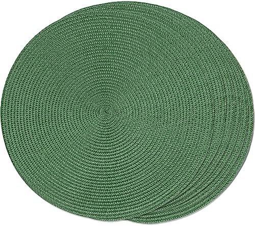 FunWheat Round Braided Placemats Set of 6 Table Mats for Dining Tables Woven Washable Non-Slip Place mats 15 inch (Olive, 6pcs) by FunWheat