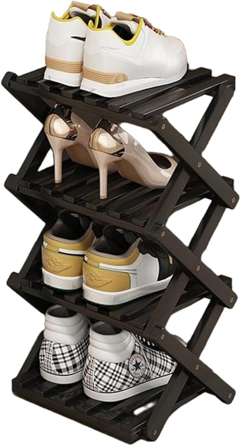 YYW Bamboo Shoe Rack for Entryway, Free Free Standing Shoe Racks Shelf Closet, Foldable Vertical Shoe Storage Organizer for Living Room