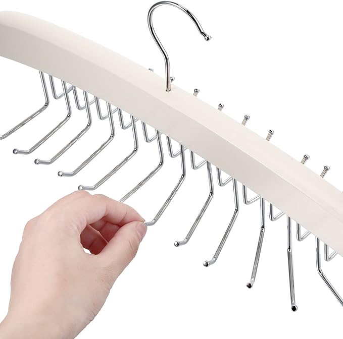 Jetec 2 Pieces Tie Rack Tie Hanger 24 Hooks Wooden Tie Rack Hanger for Closet 360 Degree Rotating Belt Holder Tie Organizer for Men Women Bras Tank Tops Camisoles(White)