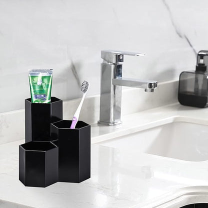 LoveBB Makeup Brush Holder Organizer, 3 Slot Plastic Cosmetics Brushes Pen Storage Solution, Black