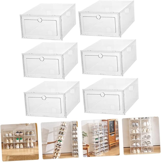 6pcs Shoe Storage Box Plastic Shoe Boxes Lids Organizer for Closet Bins for Stackable Storage