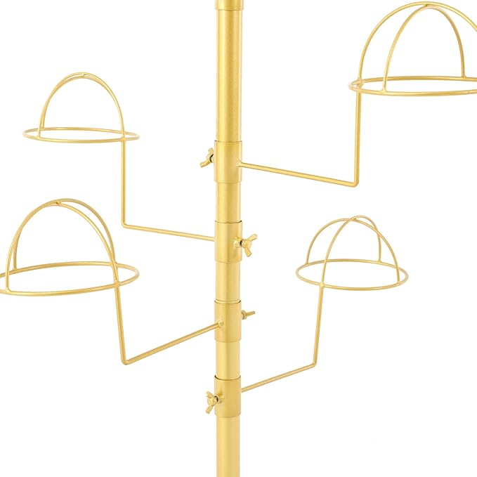 Freestanding Hat Rack Stand with Wheels,Metal Hat Organizer Rack with 16 Adjustable Circular Hooks,Floor Standing Hats Tree Display Stand (Golden)