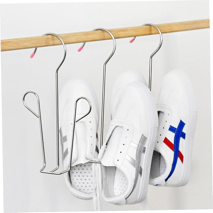 Cabilock Stainless Steel Hanging Shoe Organizer Rack U-Shaped Multi-Function Slippers Drying Hanger for Balcony and Closet, 5pcs with Plastic Caps Random Color Random Color