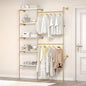 Industrial Pipe Clothing Rack, Wall Mounted DIY Garment Rack with 2 Adjustable Rod & 5 Shelves, Heavy Duty Closet Organizers System in Wardrobe Closet, Gold