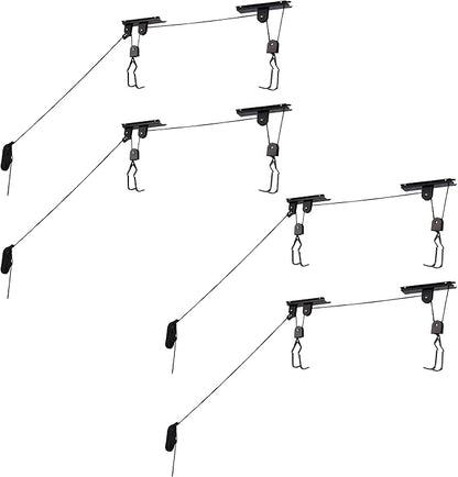 Set of 4 Bike Hangers for Garage - Hoist Pulley System with 100lb Capacity - Overhead Ceiling Storage for Bicycles or Ladders by RAD Sportz