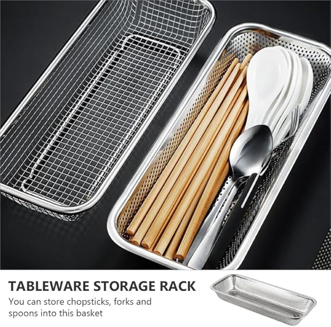 Cabilock Stainless Steel Multipurpose Cutlery Holder for Disinfection Cabinets Space-Saving Chopstick and Knife Rack with Ventilated Drain Basket Kitchen Cabinet Organizer 12.6X4.9X2 Inches