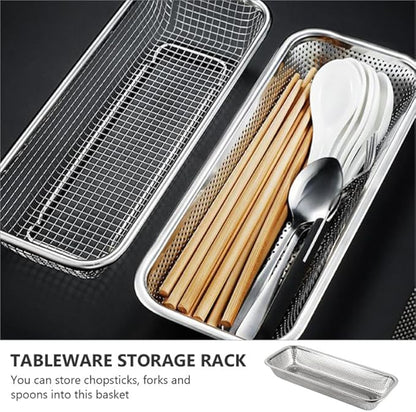 Cabilock Stainless Steel Multipurpose Cutlery Holder for Disinfection Cabinets Space-Saving Chopstick and Knife Rack with Ventilated Drain Basket Kitchen Cabinet Organizer 12.6X4.9X2 Inches