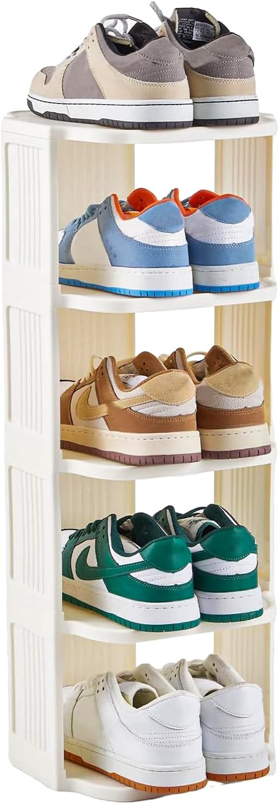 UFORU Small Shoe Rack, 5 Tier Plastic Vertical Shoe Rack for Small and Narrow Spaces, Free Standing Shoe Organizer for Closet, Entryway