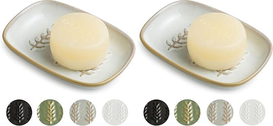 Miamolo Soap Dish Bar Cleaner Dish for Shower, Ceramic Soap Dishes for Large Soap Bar Shampoo or Sponge, Shower Soap Dish Soap Saver Tray for Bathroom Kitchen Sink, Easy to Clean (Pack of 2)