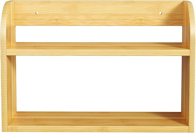 ROMGUAR CRAFT 2 Tier Bamboo Spice Rack, Countertop or Wall Mounting Wood Spice Jars Organizer Shelf for Kitche, Pantry (Natural)