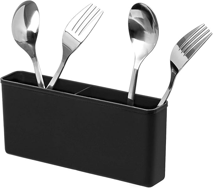 SANNO Plastic Black Utensil Silverware Storage Holder Caddy,Fit Kitchen Sink Drying Rack, Microfiber Dish Mat, Dish Drying Mat