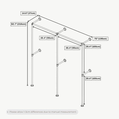 Black Industrial Pipe Clothing Rack 75" W Wall Mounted, Heavy Duty Iron Garment Rack 150 lbs per Rod, Open Closet Organizer for Bedroom Laundry Room Retail Display