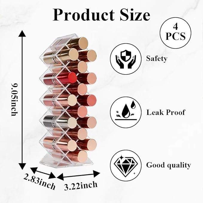 AKAZA 4 Pack Acrylic Lipstick Holder Organizer, 64 Slot Clear Makeup Storage for Lip Gloss, Lipstick, Cosmetics, Skincare, Perfume – Vanity Display Tower,Fish Shape Decorative Stand