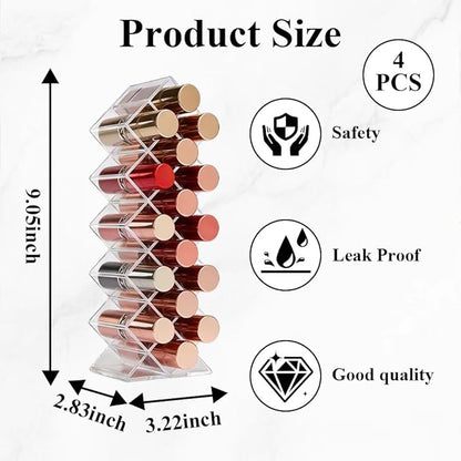 AKAZA 4 Pack Acrylic Lipstick Holder Organizer, 64 Slot Clear Makeup Storage for Lip Gloss, Lipstick, Cosmetics, Skincare, Perfume – Vanity Display Tower,Fish Shape Decorative Stand