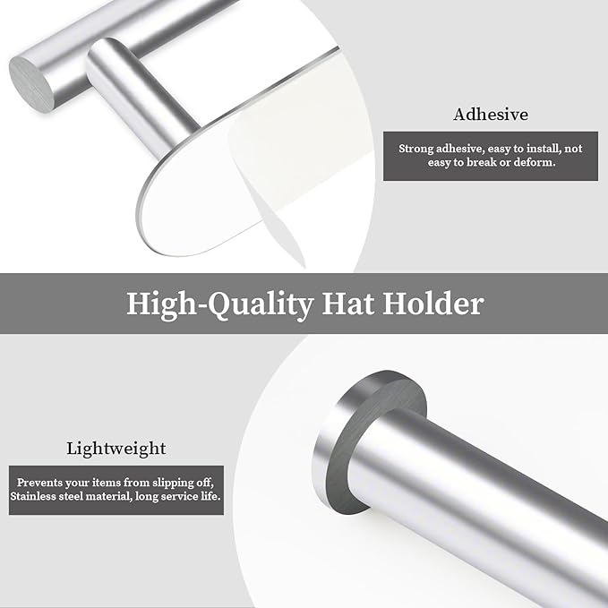 Eiito 2 Pack Hat Racks for Baseball Caps, Stainless Steel Hat Organizer for Baseball Cap, Hat Holder Storage Organizer, Hat Hanger Strong Adhesive/Wall for Door,Closet(Silver)